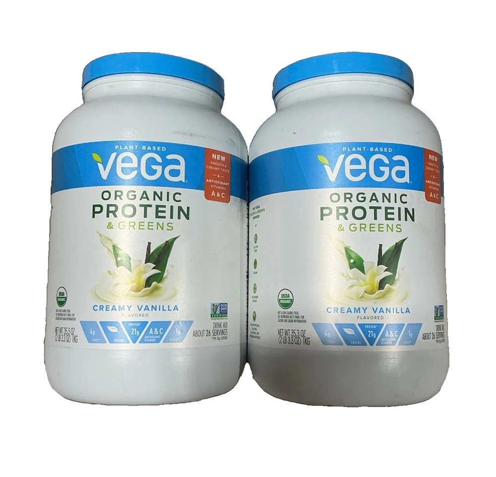 2X - Vega Organic Protein & Greens, Vanilla, 21g Protein 26 Servings 2.2 Lbs